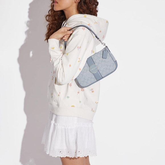 NWT Coach C8306 Lonnie Baguette Crossbody In Signature Jacquard in Marbleblu - Picture 13 of 14